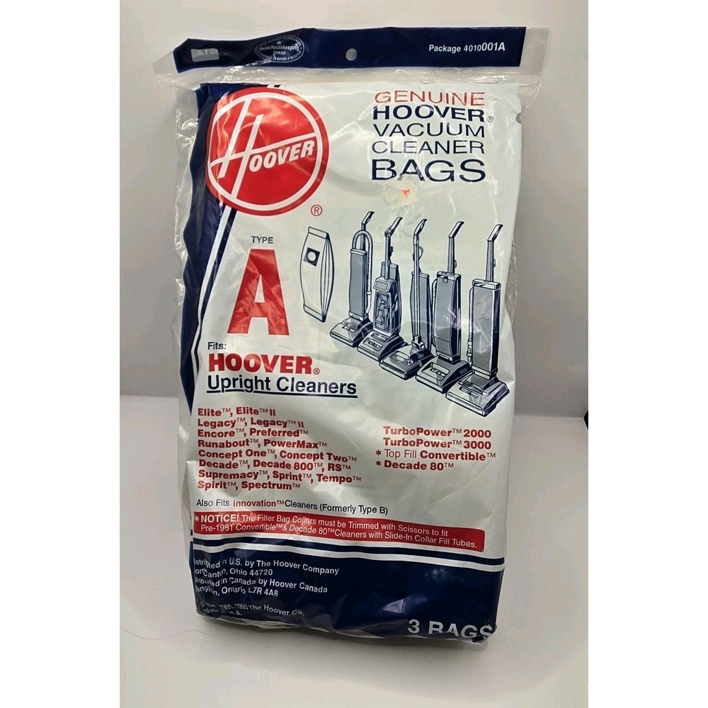 Hoover OEM Vacuum Bags Type‎ A # 4010001A Pack of 3 Sealed